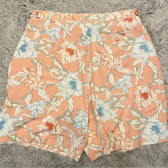 Liz Golf Size Shorts Size 16 Silk Pleat Front Peach Floral Hawaiian Print - Picture 5 of 10
